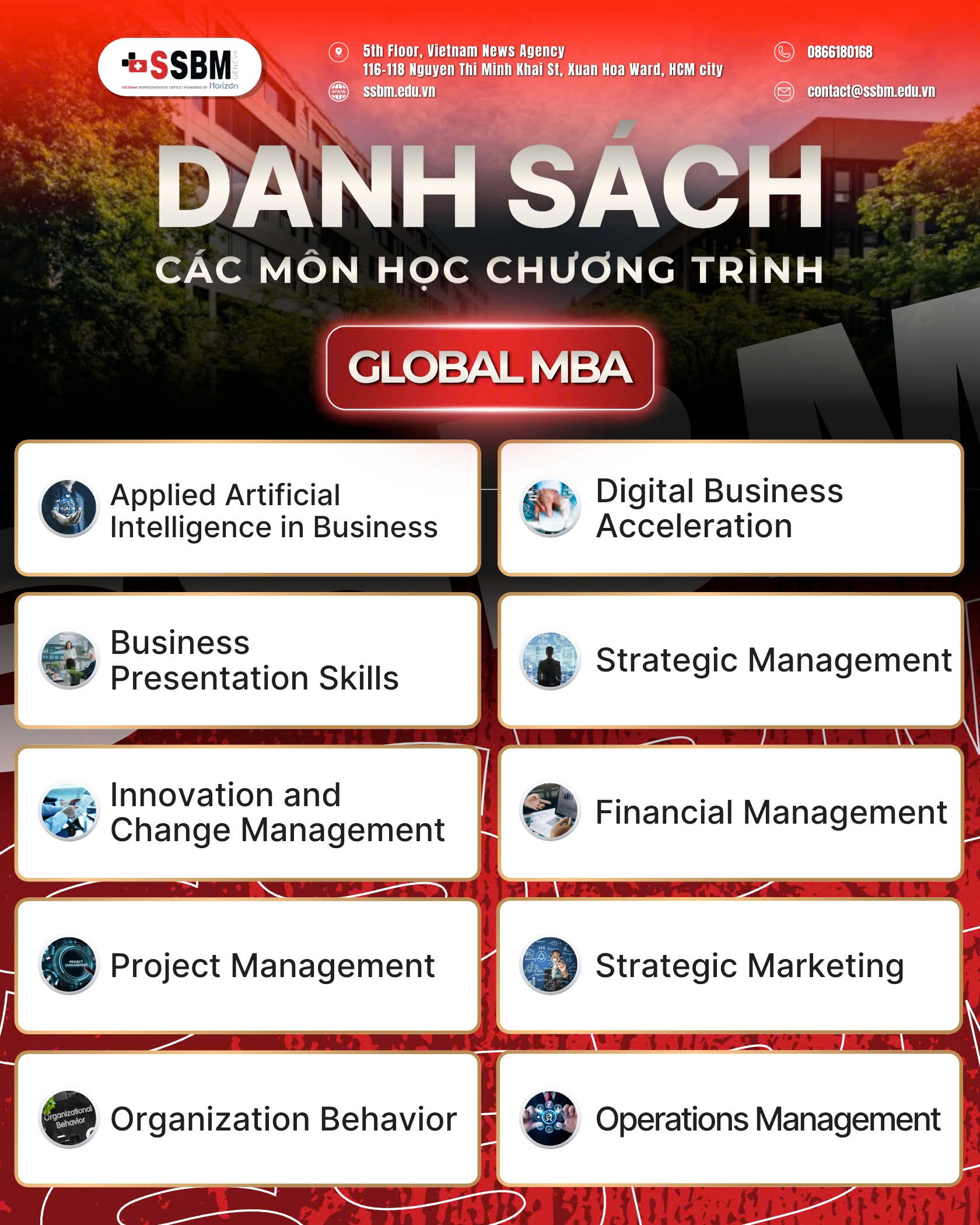 DANH SÁCH 10 MÔN HỌC TẠI CHƯƠNG TRÌNH GLOBAL MBA CỦA SSBM